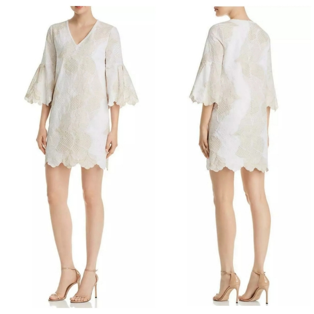 NWT LE GALI beige & white embroidered dress S